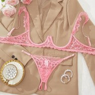 Women's lace transparent sexy lingerie two piece set, resort wear Grwm underwater transparent lace open chest lingerie set