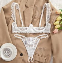 Women's lace transparent sexy lingerie two piece set, resort wear Grwm underwater transparent lace open chest lingerie set