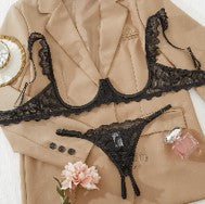 Women's lace transparent sexy lingerie two piece set, resort wear Grwm underwater transparent lace open chest lingerie set